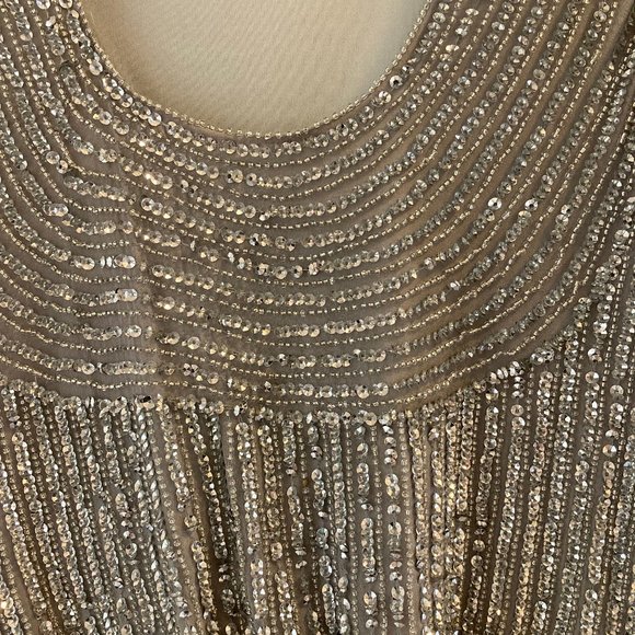 Adrianna Papell Size 4 Formal Silver Sequined & Beaded Blouson Tank Dress - Picture 8 of 12